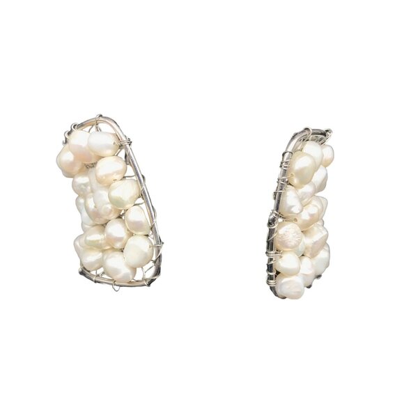 Glamorous Wide Pearl Mesh Cuff Bracelet, Silver, Wedding Jewelry, Special Occasi - Picture 5 of 5